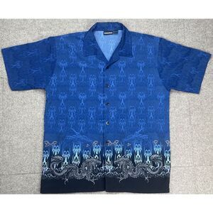 ODO Men's Button Up Short Sleeve Dragon Print Shirt Size Large‎